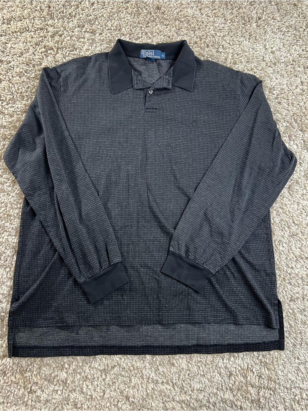 Vintage Polo Ralph Lauren Men’s Long-Sleeve Black Textured Polo XL